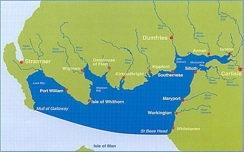 Map showing location of Kirkcudbright.