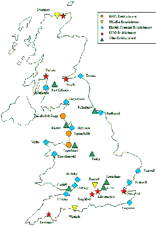 Map of sites using radioactive substances  UK