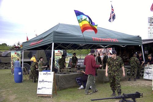 Peace protester at an army recruitment fair  UK