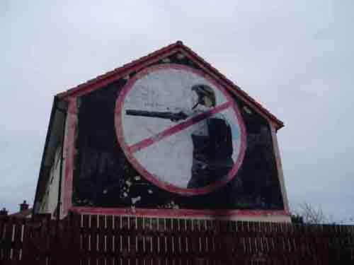 A mural in the north of Ireland protesting about use of plastic bullets.