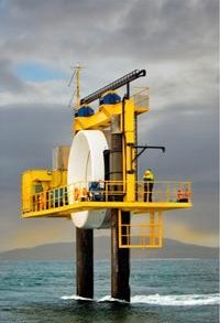 Un prototype d'hydrolienne de la société irlandaise OpenHydro au large d'Orkney au nord de l'Écosse (photo OpenHydro).