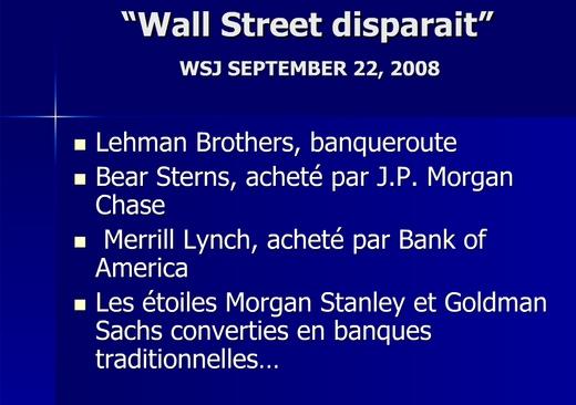 Les titres du journal Wallstreet du 22 septembre 2008.