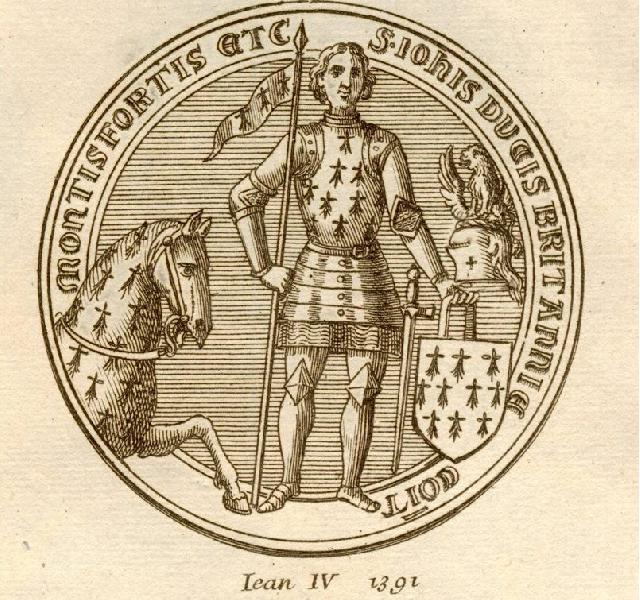 Le duc Jean IV sur le sceau de Bretagne : <i><b>Le Duc de Bretagne est en possession des droits royaux sans que nul autre que lui en sa Principauté de Bretagne y ait rien à voir. Ni vous ni aucun de vos prédécesseurs Rois de France n'ont jamais été recon