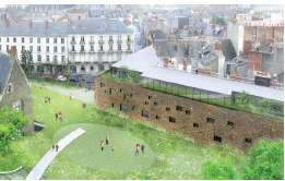 Musée Dobrée. Projet équipe Dominique Perrault. Janvier 2010. Le bâtiment situé rue Voltaire sera réhabilité (p. 4 dossier presse). Image de synthèse cop. DPA/Adagp.