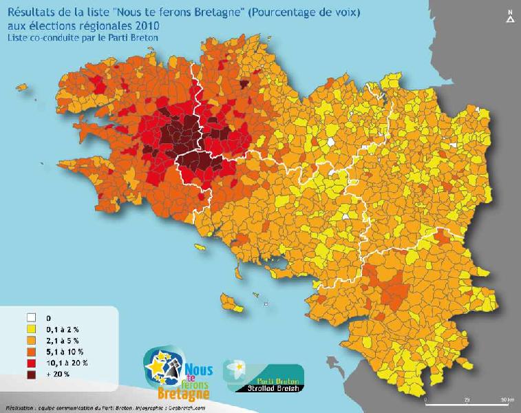 Percentage of votes. Realisation : Parti Breton communication team. Infography : Geobreizh.com