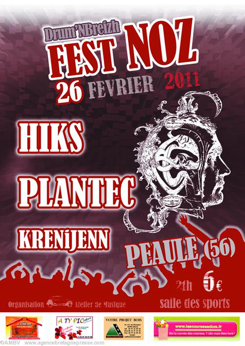 Fest-noz HiKS + PLANTEC + KRENIJENN samedi 26 février à Péaule (56)