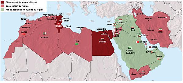 Carte des révolutions au Maghreb et au Moyen-Orient