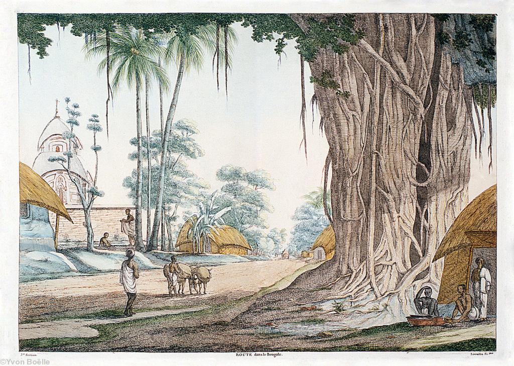 Route dans le Bengale - estampe de Solvyns Balthazar (1793). Collection du Musée de la Compagnie des Indes à Lorient.