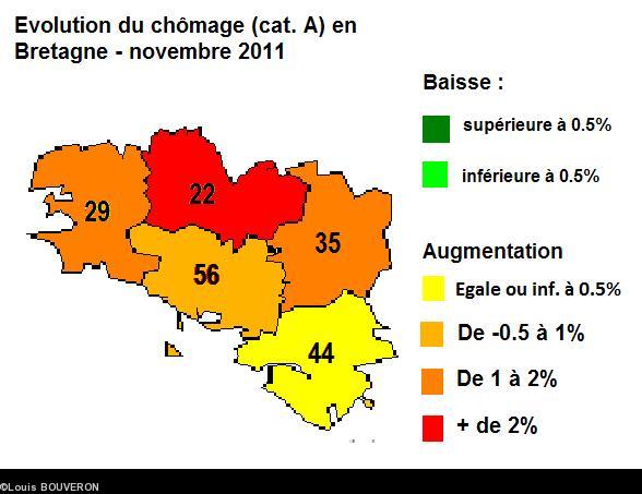 Evolution du chômage en novembre 2011 en Bretagne : infographie ABP.