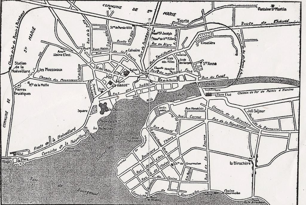 Carte de la ligne de Paimboeuf à Pornic (elle passe par l'ouest et le nord de la ville).