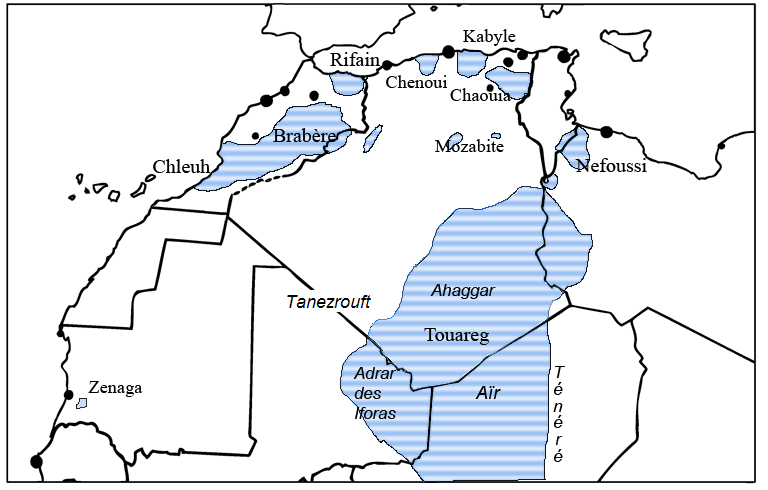 Carte des zones berbères en Afrique du Nord. Une 
autre nation sans état.