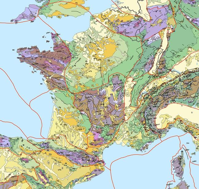 Le Massif armoricain sur la carte géologique de la France.