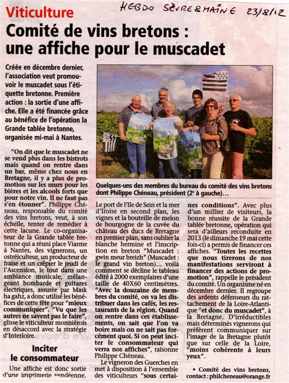 L'affiche Muscadet du Comité des vins bretons a été présentée par l'Hebdo de Sèvre et Maine le 23 août. Photo avec autorisation du directeur.