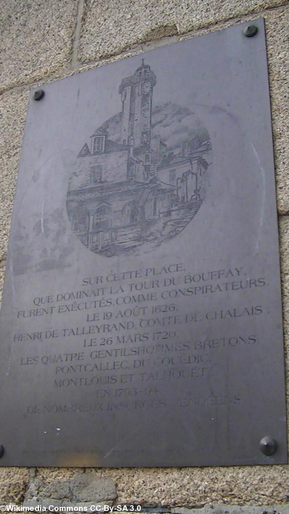 Plaque visible place du Bouffay  à Nantes  là où furent exécutés les 
conspirateurs