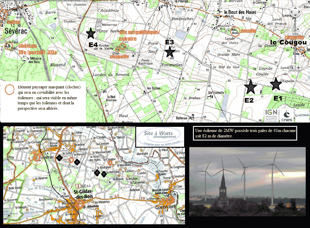 Carte du parc éolien des landes de Fontenelles (Sévérac - Guenrouët)