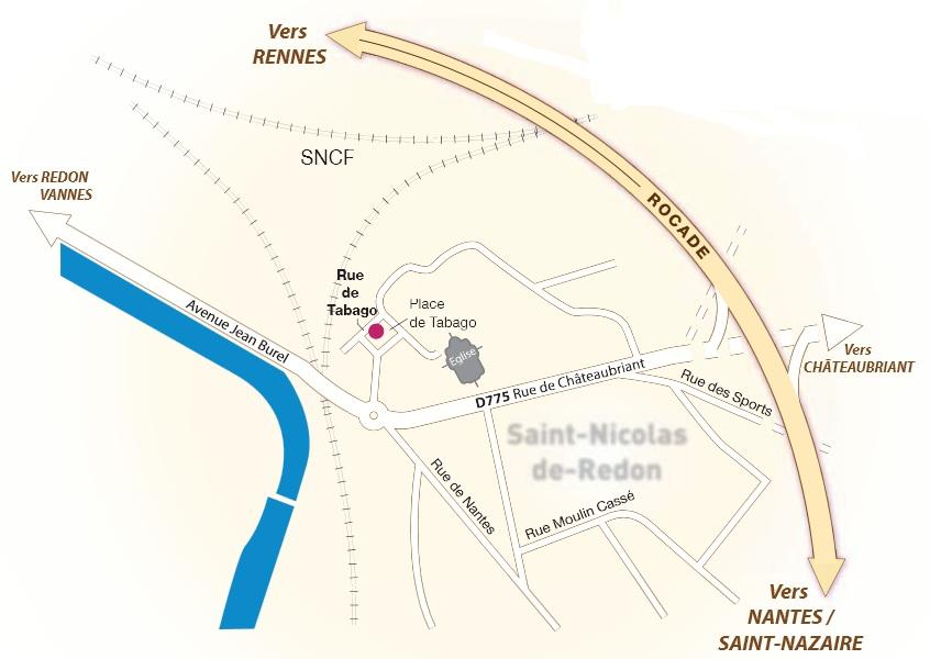 Plan et localisation de la salle à Saint-Nicolas de Redon.