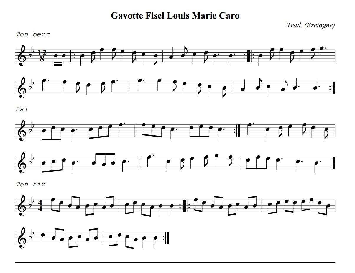 Gavotte fisel de Louis-Marie Caro. Partition.