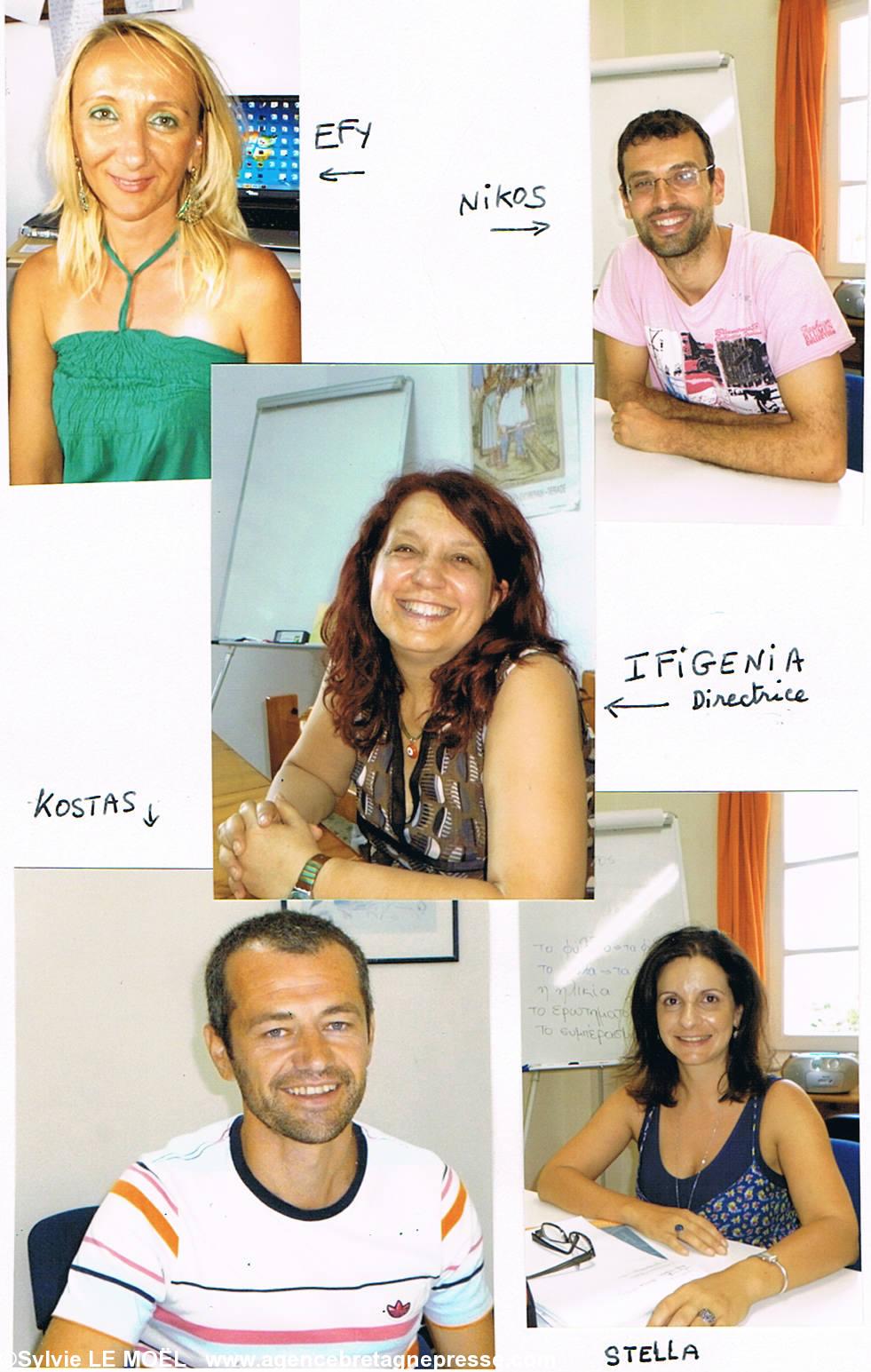 Les enseignants d'AEOLIS: Ifigenia GEORGIADOU Directrice, Efy, Nikos, Stella, Kostas