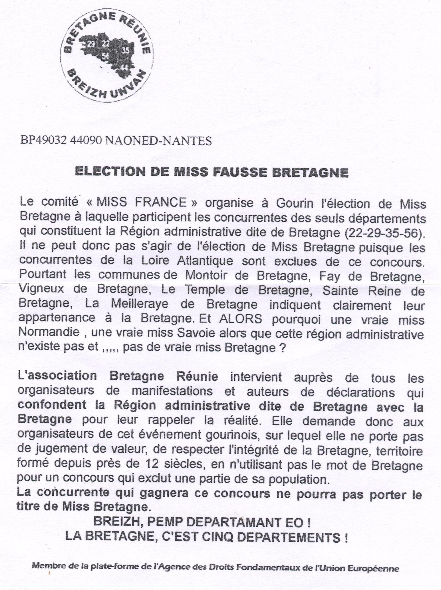 Tract de Bretagne Réunie pour l’élection de Gourin 2013.