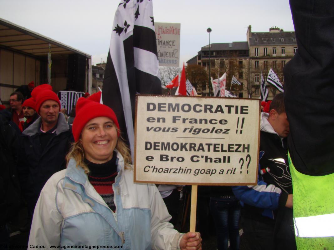 Panneaux et banderoles divers. Bonnets Rouges Quimper 2 nov. 2013.