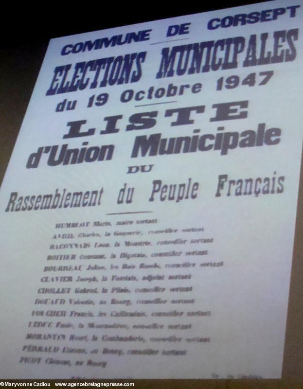 Corsept (Pays de Retz) élections municipales du 19 octobre 1947. Liste d’Union municipale du Rassemblement du Peuple Français (RPF).