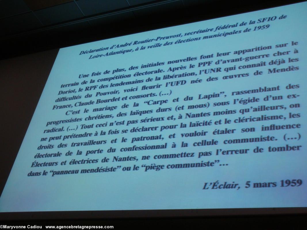 Déclaration d’André Routier-Prévost secrétaire fédéral de la SFIO de Loire-Atlantique à la veille des élactions municipales de 1959. Dans l’Éclair. 5 mars 1959.