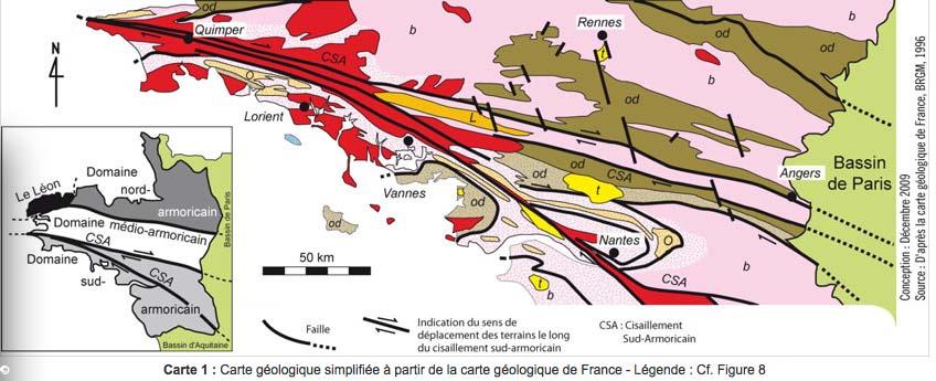 Quimper, Vannes et Nantes sont reliées par la même faille géologique. La faille, du nom de  