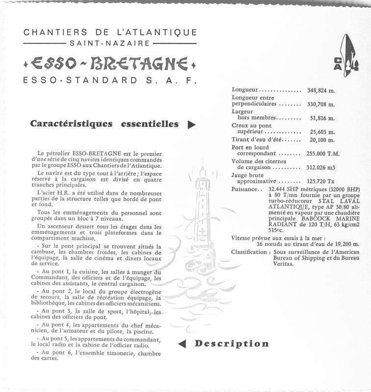 Plaquette du chantier de Saint-Nazaire, années 1970, lancement du pétrolier <i>Esso Bretagne</i>. Coll. Hubert Chémereau Sant-Nazer Breizh Brittany.