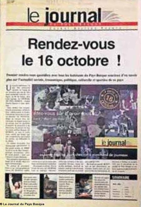 Reproduction du n° zéro du <i>Journal du Pays Basque</i> le 16 octobre 2001.