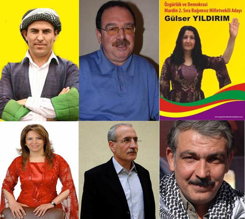 De gauche à droite et de haut en bas : Faisal Sarıyıldız, Hatip Dicle, Gulser Yildirim, Selma Irmak, Kemal Aktaş, Ibrahim Ayhan