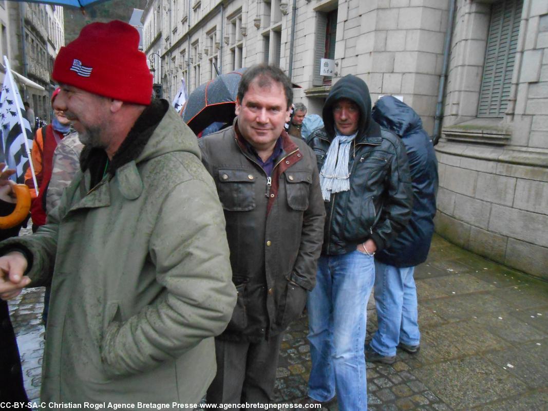 Christian Troadec, conseiller général, à une manifestation des Bonnets rouges, à Quimper, le 31-01-14