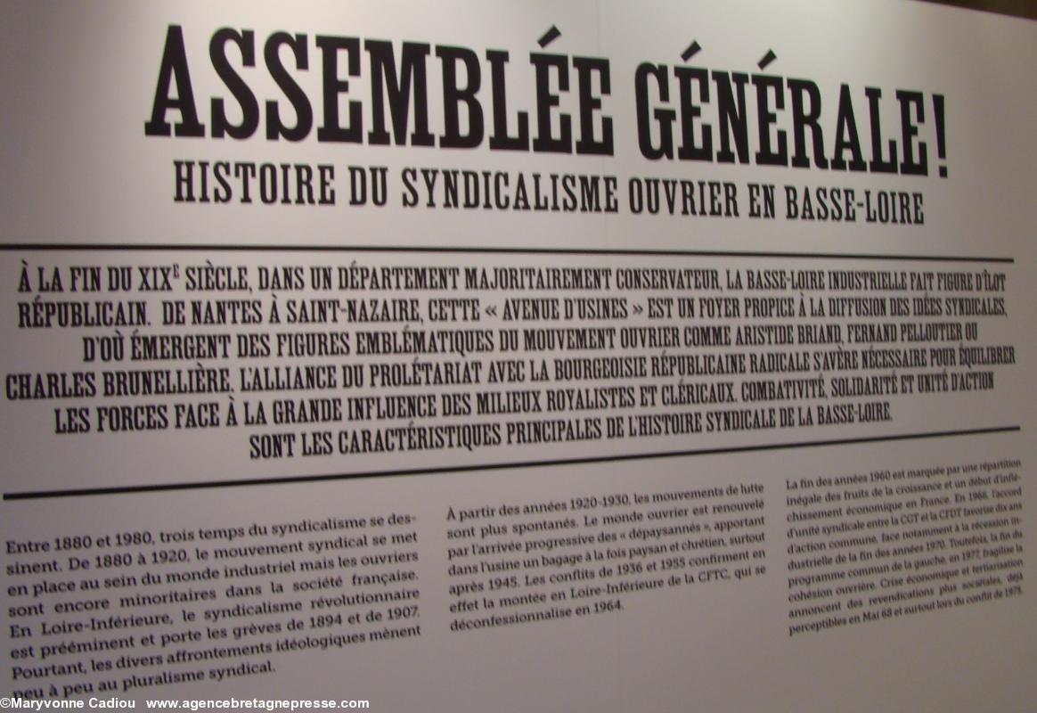 Introduction. Histoire du syndicalisme ouvrier en Basse-Loire. Exposition à l'Hôtel du Département.