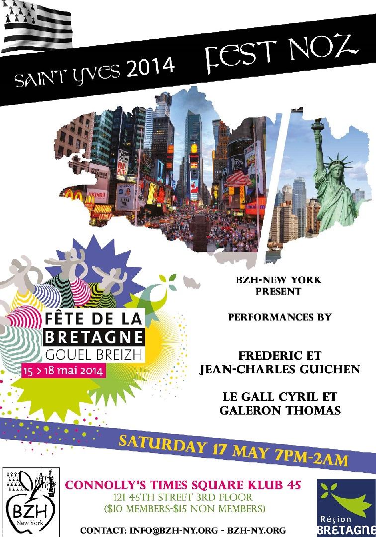 Affiche : Les Bretons de New York fêteront la saint Yves 2014 et se moquent de la réunification de la Bretagne.