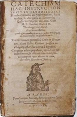 Premier catéchisme breton. Du XVIe siècle : traduction bretonne par Gilles Keranpuil de Bigodou d'un cathéchisme latin écrit par le jésuite Canisius : <i>Catechism hac instruction egvit an catholiquet meurbet necesser en amser presant, eguit quelen, ha disquifu an Iaouancdet...</i>. A Paris, pour Jacques Kerver, [?] rue Saint-Jacques à l'enseigne de la Licorne, 1576.