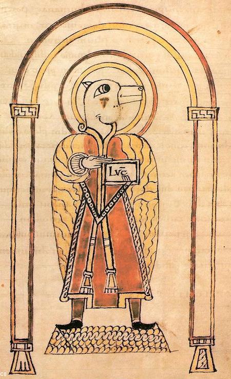 Saint-Luc à la tête de boeuf. Manuscrit Auct. D. 2. 16 de la Bibliothèque bodléienne d'Oxford. De <i>Evangelia</i> de l'Abbaye Saint-Guénolé de Landévennec. Parchemin. 204 f.