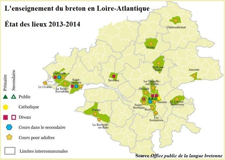 L'enseignement du breton en Loire-Atlantique, état des lieux et perspectives. Source Office public de la langue bretonne.