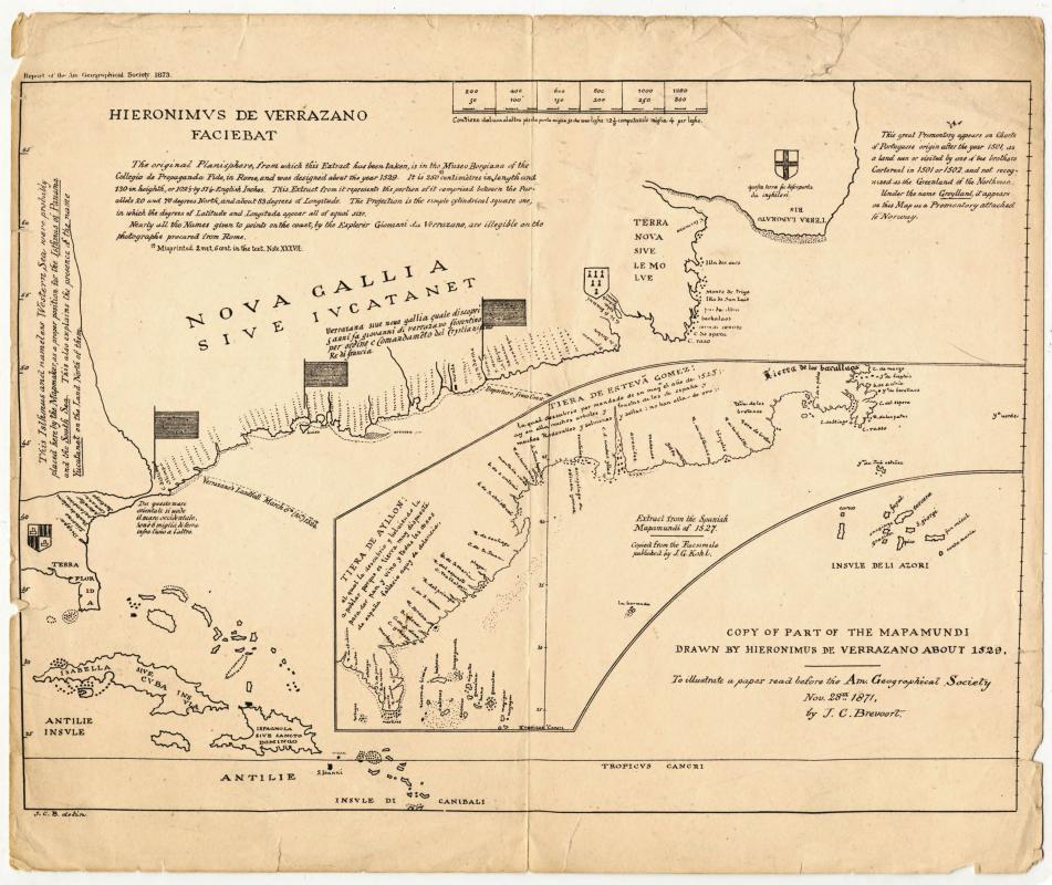 Reproduction des cartes de Jerôme de Verrazzano, 1529 et de Esteva Gomez, 1527