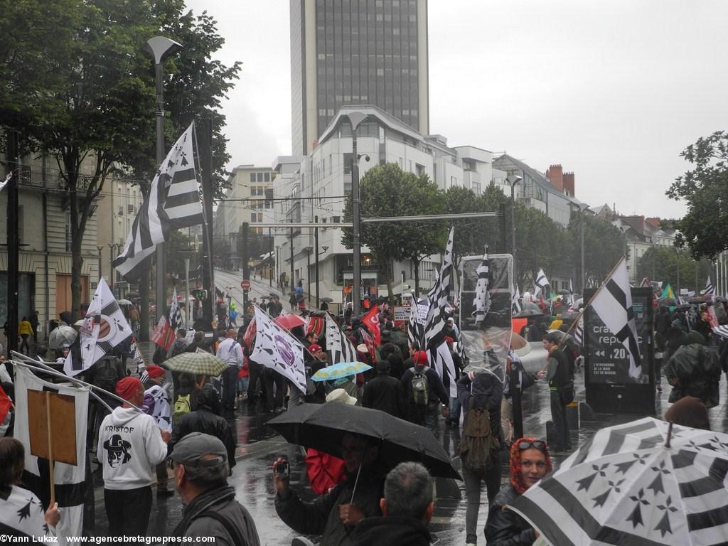 [Nantes, manifestation 28/06/2014], défilé. A l'approche de la tour Bretagne.