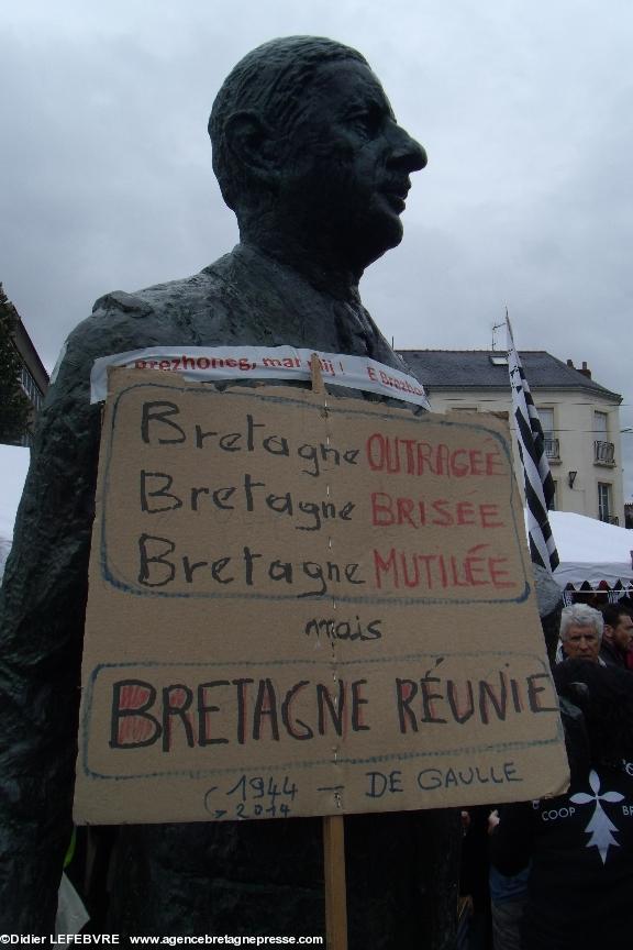 Nantes - manifestation pour la réunification - 28 juin 2014 - De Gaulle affublé, mais de Gaulle respecté