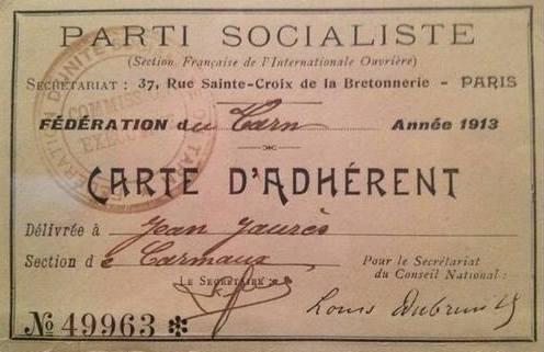 Carte d'adhérent de Jean Jaurès (1913), membre de la section socialiste de Carmaux.