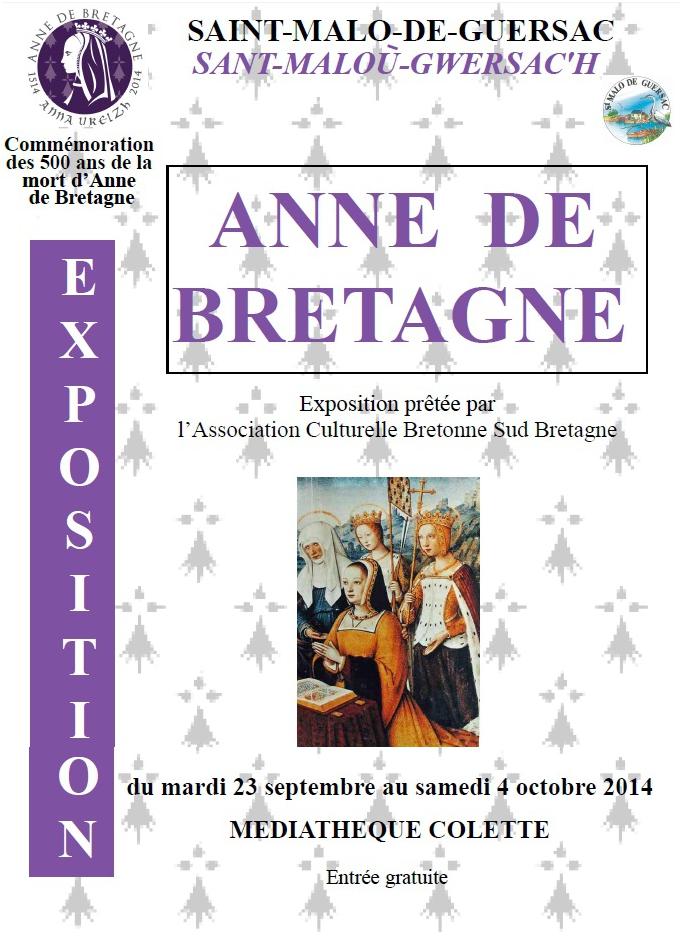 Affiche exposition Anne de Bretagne à la médiathèque de Saint-Malo de Guersac ( du 23 septembre au 4 octobre).