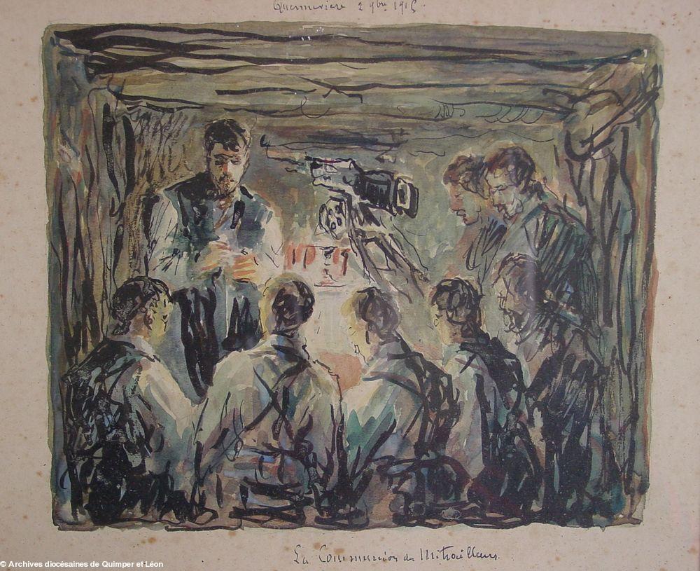 <i>La communion des mitrailleurs</i>, [Quermévière ?], 2 septembre 1915, par l’abbé Jean-Marie Conseil (Archives diocésaines de Quimper et Léon, 53Z).