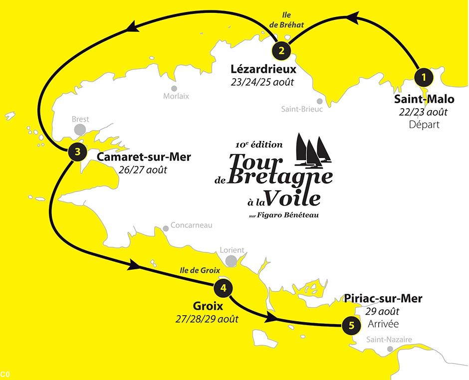 Carte du Tour de Bretagne à la voile 2015.