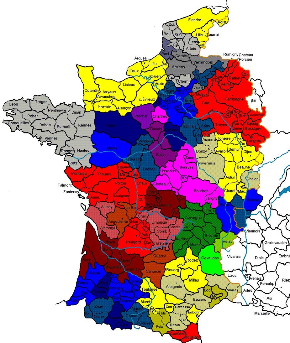 la France des régions historiques (carte anglaise)