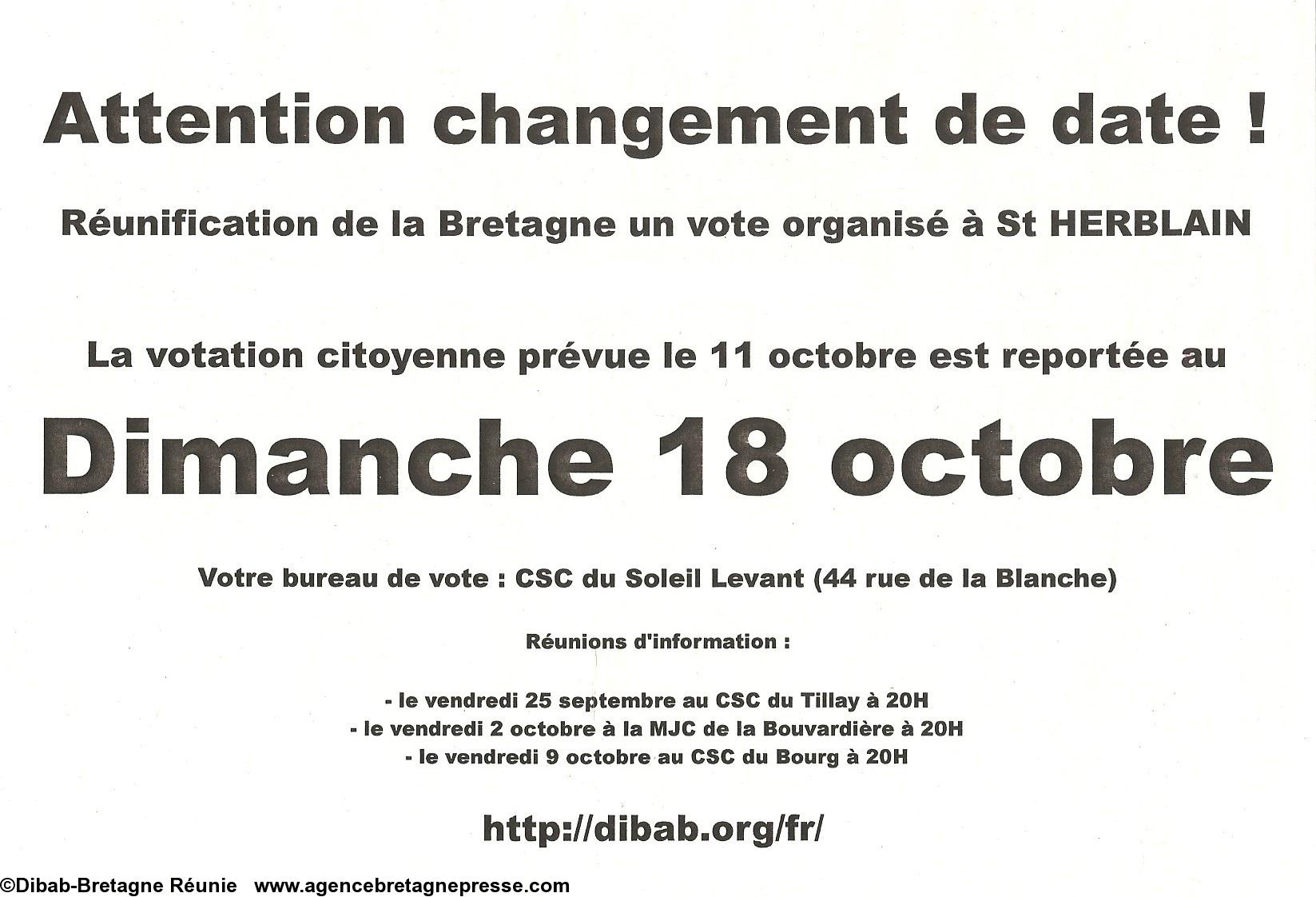 Exemple des prospectus distribués par quartier avec changement de la date de la votation Dibab.