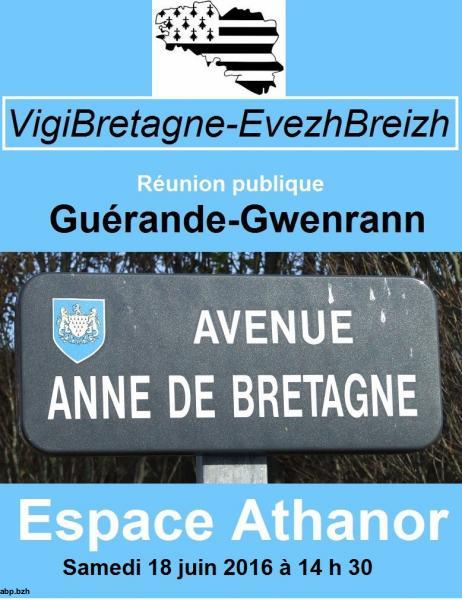 Poster of the founding assembly of the association VigiBretagne-EvezhBreizh in Guérande June 18, 2016.