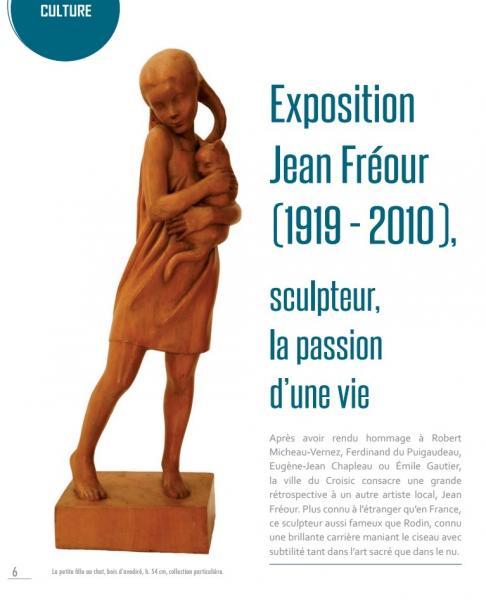 Bulletin municipal du Croisic, avril 2016, p. 6, avec une statue de Jean Fréour “La petite fille au chat”, en bois exotique : de l'avodiré.