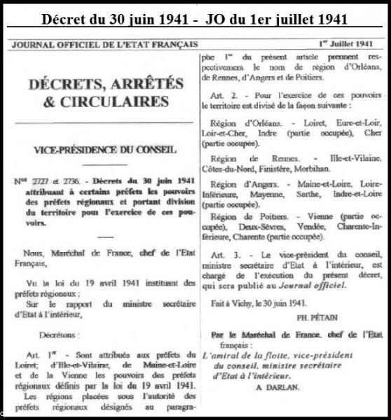 Copie du décret du 30 juin 1941. Journal officiel.