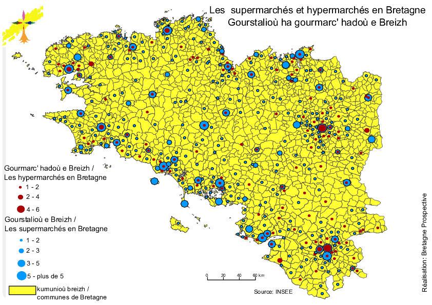 Carte des hypermarchés et des supermarchés