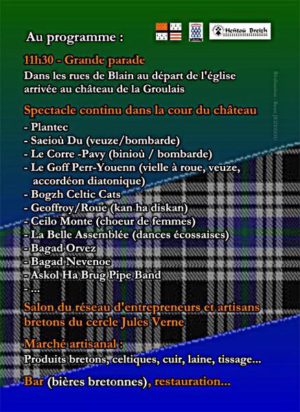 Verso du flyer du Breizh Tartan Deiz - 18 septembre 2016 - Château Le Groulais - Blain